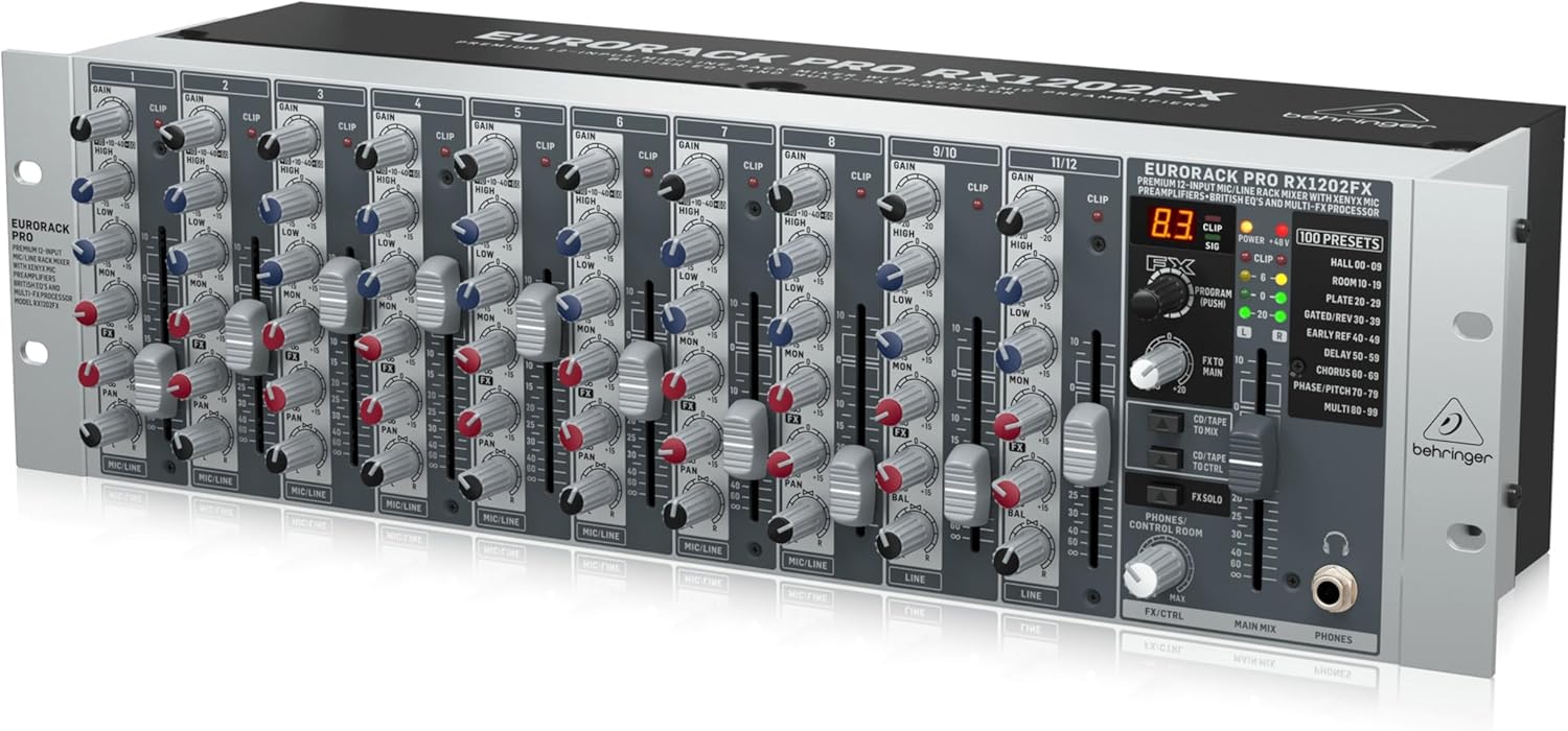 Behringer RX1202FX V2 Premium 12-Input Mic/Line Rack Mixer with XENYX Mic Preamplifiers, British EQ's and Multi-FX Processor