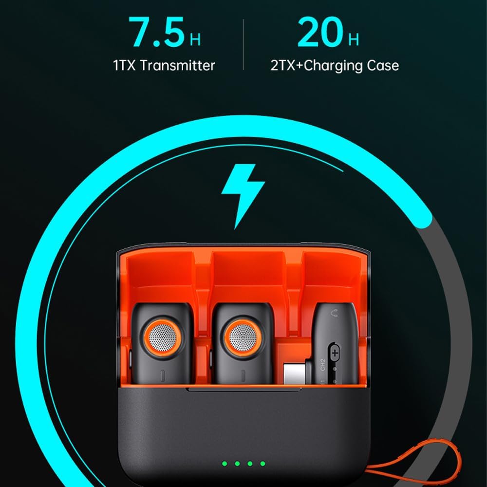 hohem MIC-01 Wireless Lavalier Microphone, 3-Level Noise Cancelling Built-in TF Card Slot Remote Shutter Control Clip On/Magnet Mic for Smartphone Camera Laptop Tablet