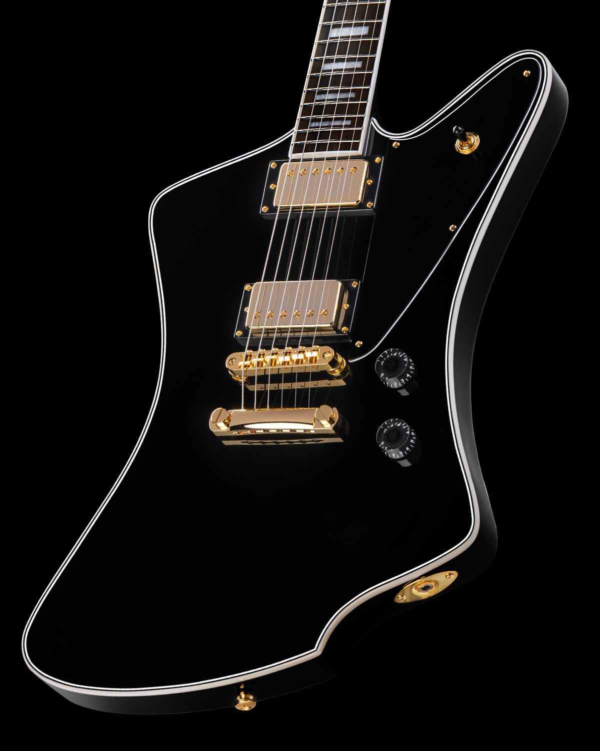 WestCreek Mirage Solid Body Electric Guitar, Mahogany Body, Maple Neck, Rosewood Fretboard, Rounded End Frets, Bone Nut (Glossy Obsidian Black)