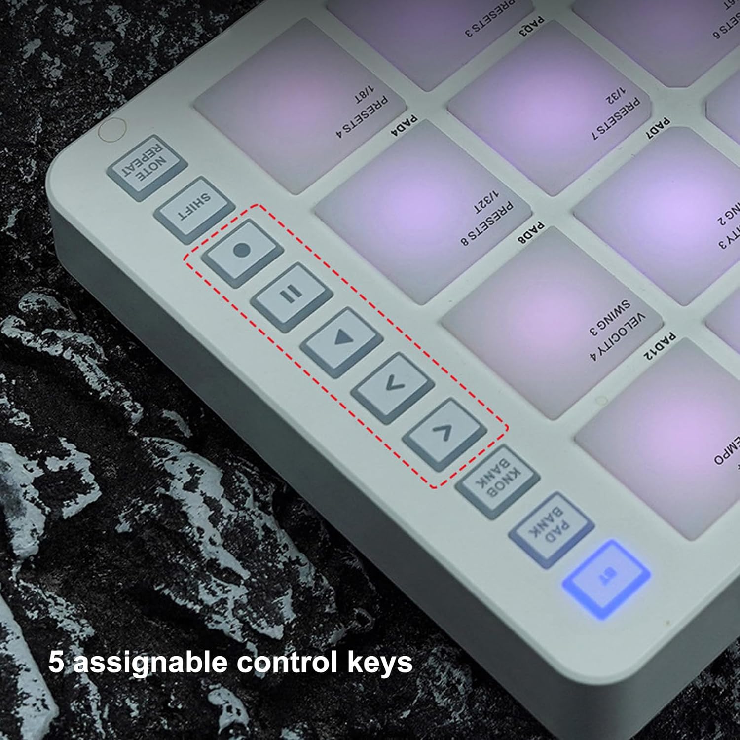 Portable MIDI Drum Pad Controller - Beat Maker Machine with 16 RGB Backlit Pads, Bluetooth USB, 8 Assignable Knobs for Music Production