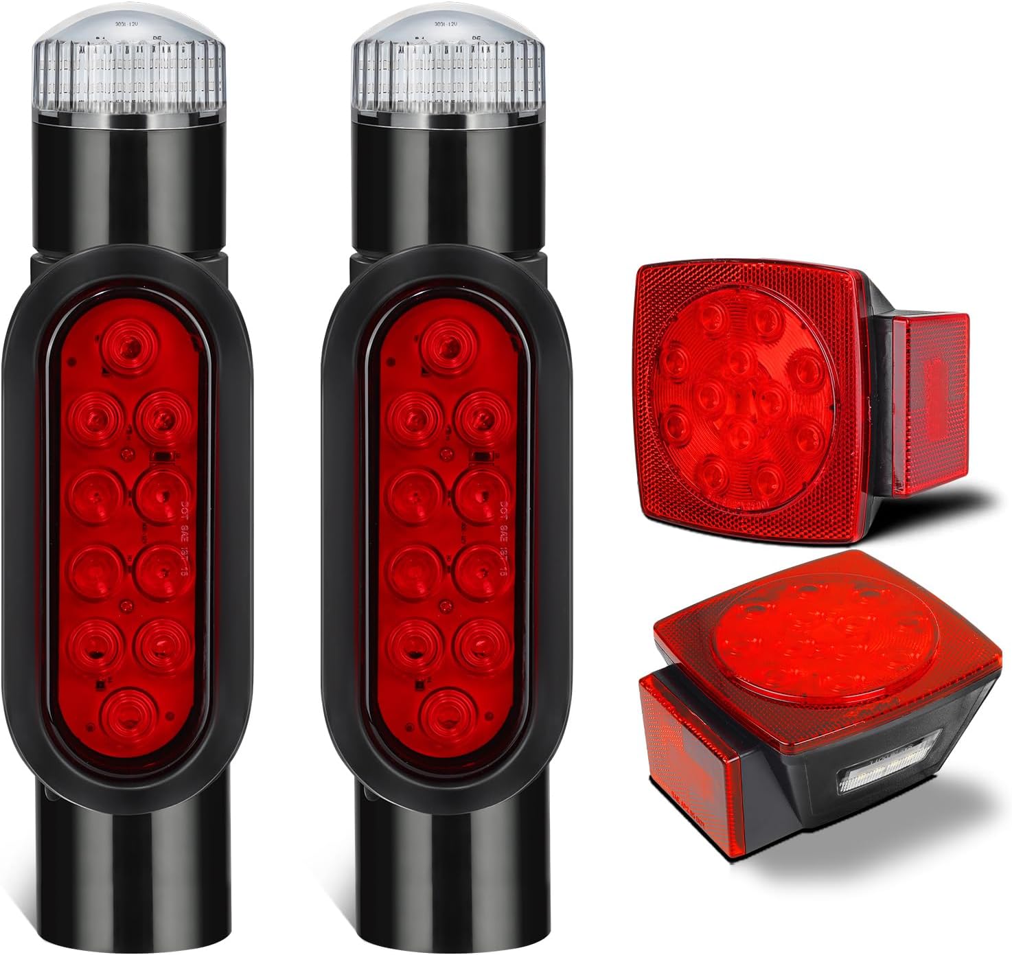 Partsam 2pcs 12V Submersible Square Led Trailer Light + 2pcs Boat Trailer Guide on Post Pipe Light