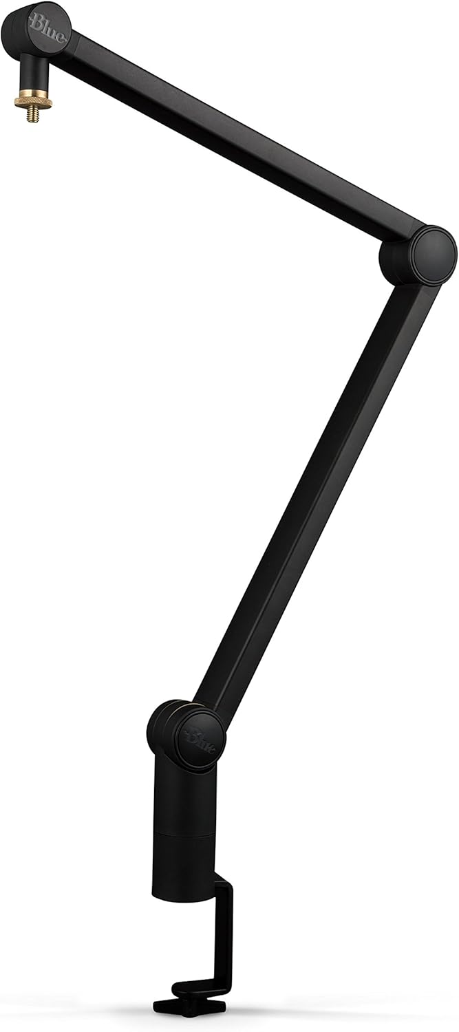 Blue Microphones Compass Premium Tube-Style Microphone Broadcast Boom Arm with Internal Springs, Desktop Clamp and Built-in Cable Management for Recording, Gaming, Streaming, Podcasting - Black