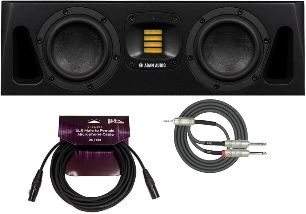 Adam Audio A44H Powered Two-Way Midfield Studio Monitor Bundle with FocusProAudio Microphone Cable and Stereo Breakout Cable (3 Items)