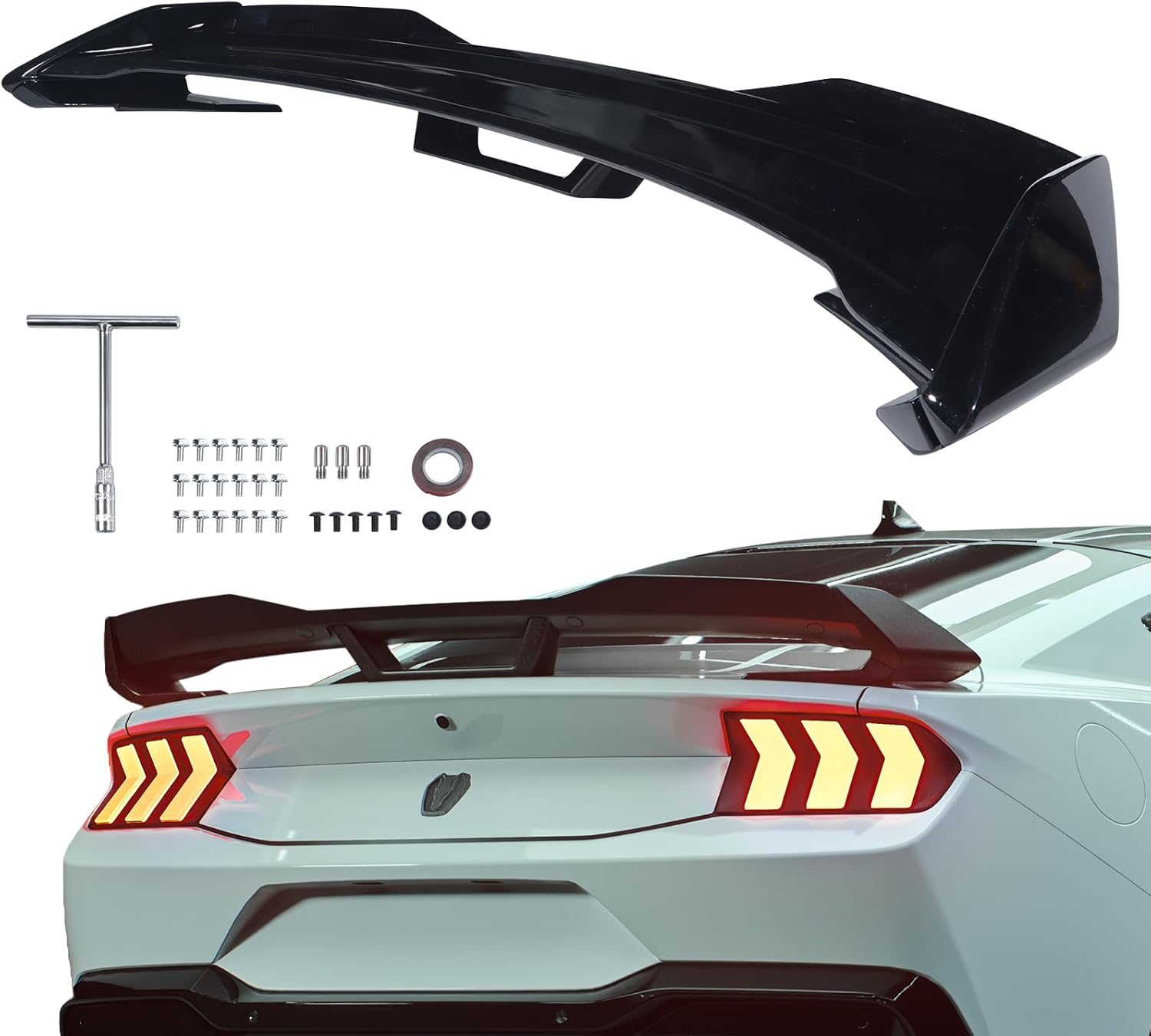 ZXMOTO Rear Spoiler Wing Compatible with Ford Mustang EcoBoost/Dark Horse/GT/ S650 2024 2025 Trunk Spoiler Trunk Spoiler Wing(Glossy Black)