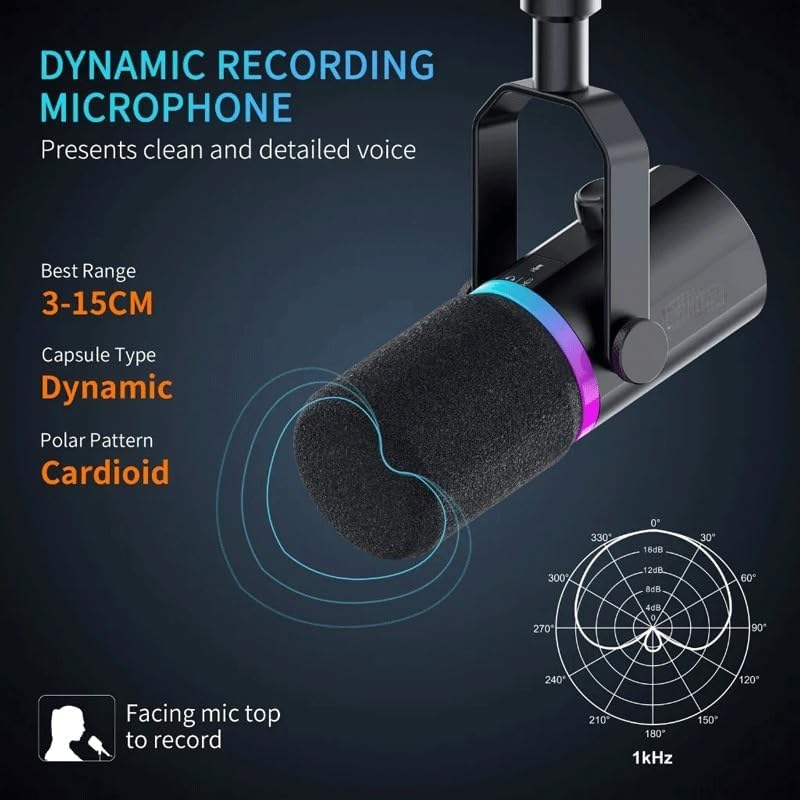XLR/USB Podcasting Dynamic Microphone for Podcasting Recording Gaming Live Streaming (D As Shown) (D As Shown)