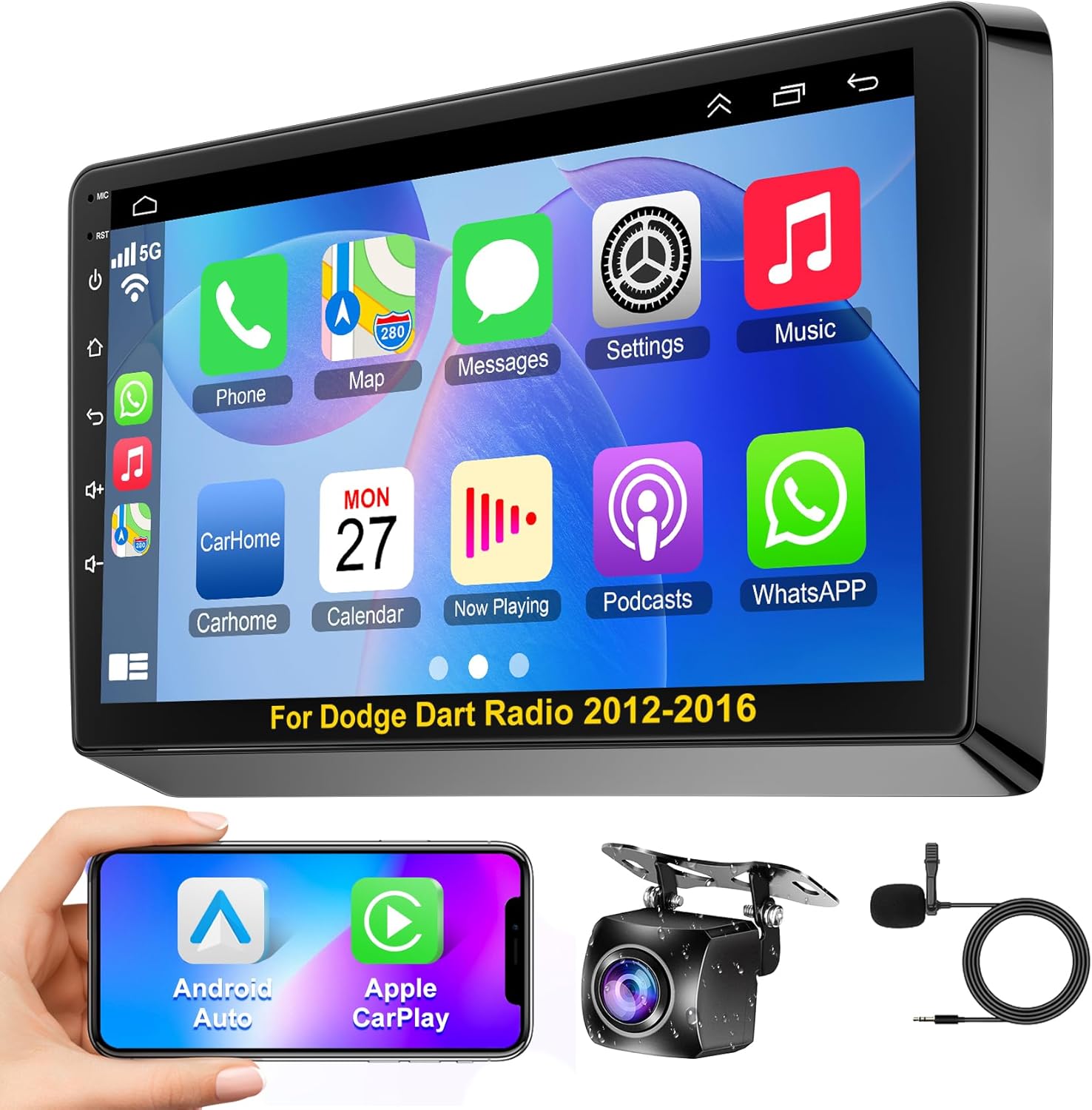 Android 13 Car Stereo for Dodge Dart Radio 2012-2016 4G RAM+64G ROM, 9 Inch IPS Touch Screen Car Radio with Wireless Carplay/Android Auto,GPS, WiFi, Bluetooth5.2, Support OBD2/DVR/DSP
