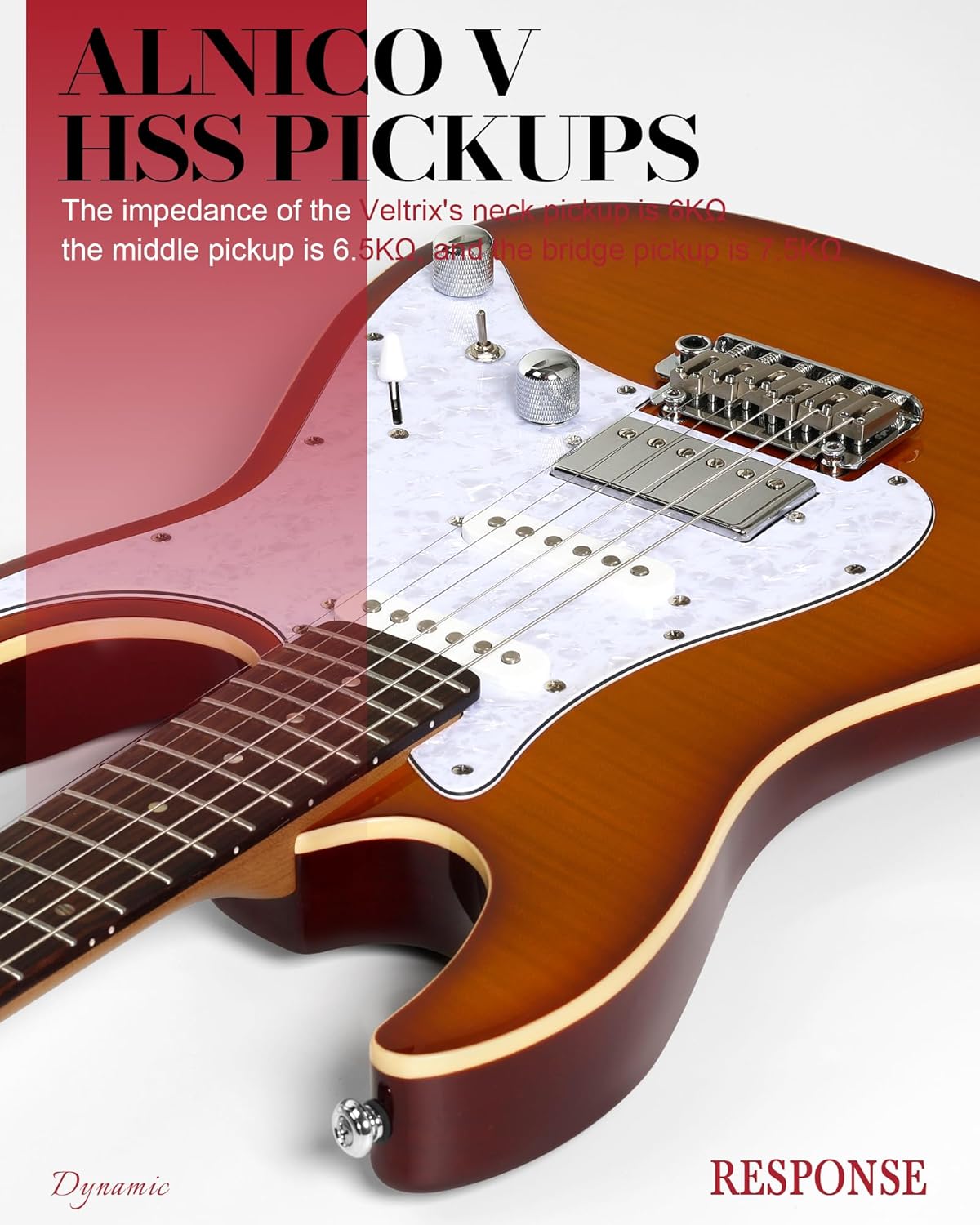 AKLOT Solid Body Electric Guitar - Flame Maple Top, HSS Alnico V Pickups with Coil-Split, Roasted Maple Neck, Locking Tuners, Veltrix Series, Inferno Burst