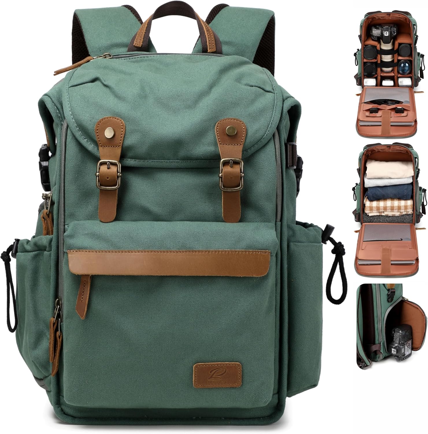 Padwa Lifestyle Green Camera Backpack - Professional DSLR & UAV Camera Bag,Anti Theft Canvas Camera Backpacks with Rain Cover,Large Capacity Photography Travel Camera Bag with Multi Compartments