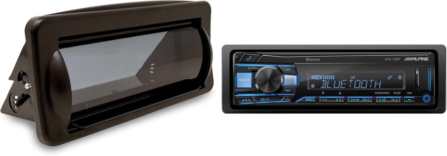 Alpine UTE-73BT Mech-Less Digital Media Receiver with Creative Audio CAMC1B Marine Single DIN Radio Mounting Kit with Retractable Cover (Black)