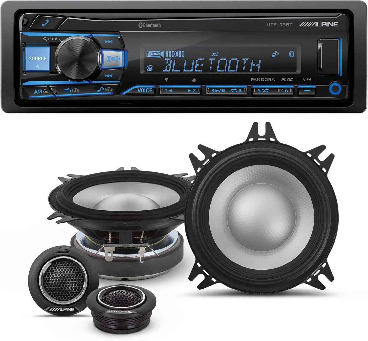 Alpine UTE-73BT Mech-Less Digital Bluetooth Media Receiver with 1 Pair Alpine S2-S40C Type S 4