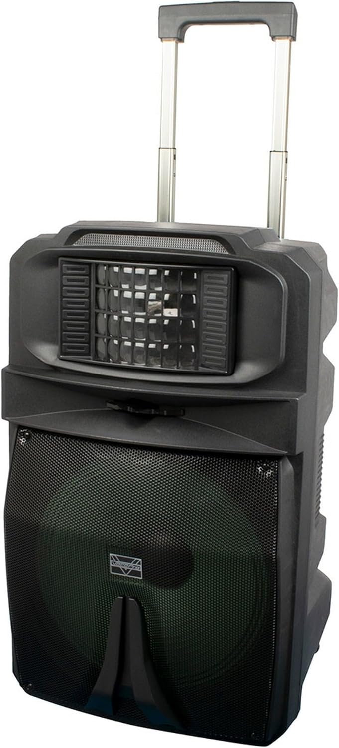 VocoPro 2000W PA System with Two Digital Wireless Vocal Microphones, Eight Channel Mixer with DSP Vocal Effect and Two 15-inch Powered Speakers with Build-in Derby Light.