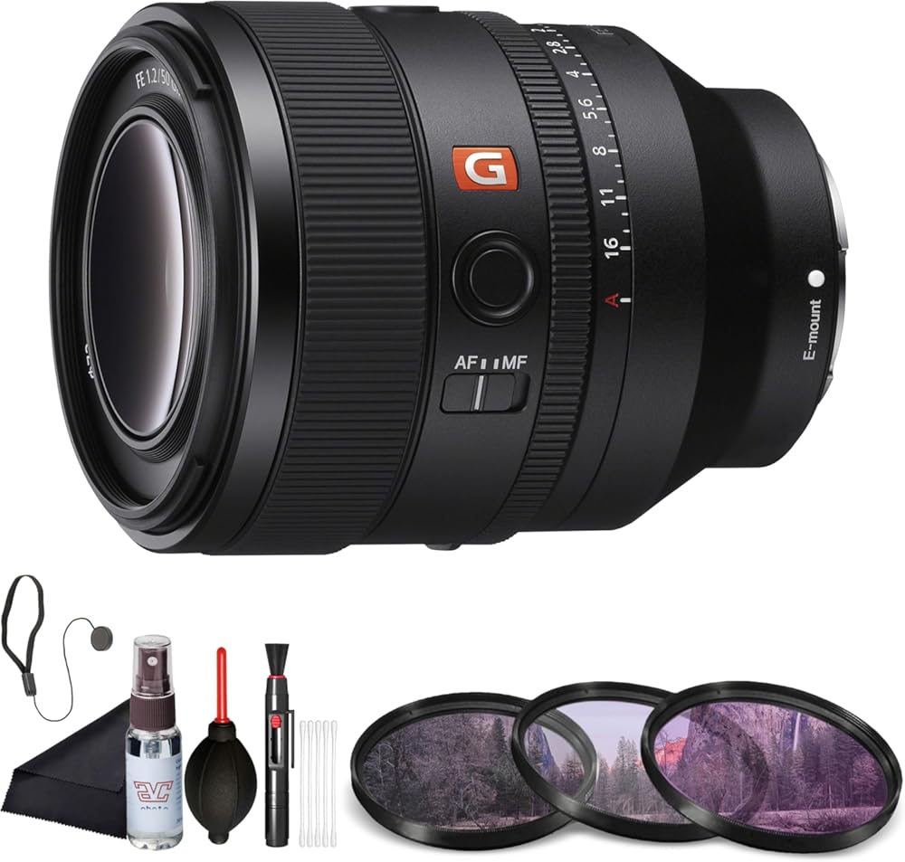 Sony FE 50mm F1.2 GM Standard Prime Lens (SEL50F12GM) – Full-Frame E-Mount | Ultra-Bright F1.2 Aperture | Filter Kit, Cap Keeper, Cleaning Kit
