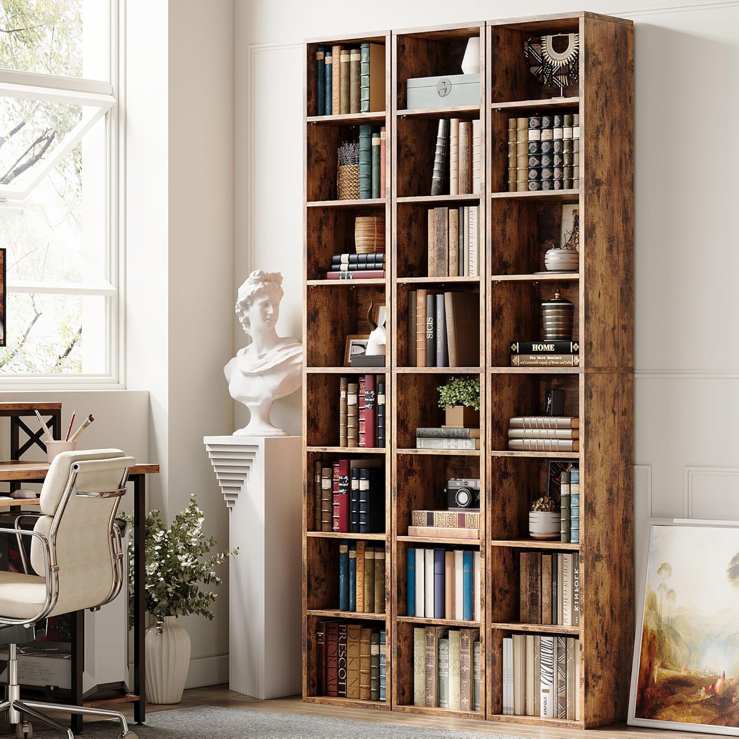 IRONCK Tall Narrow Bookshelf 8 Tiers, Compact Corner Bookcase, Easy to Match for Living Room, Office, Study, Bedroom