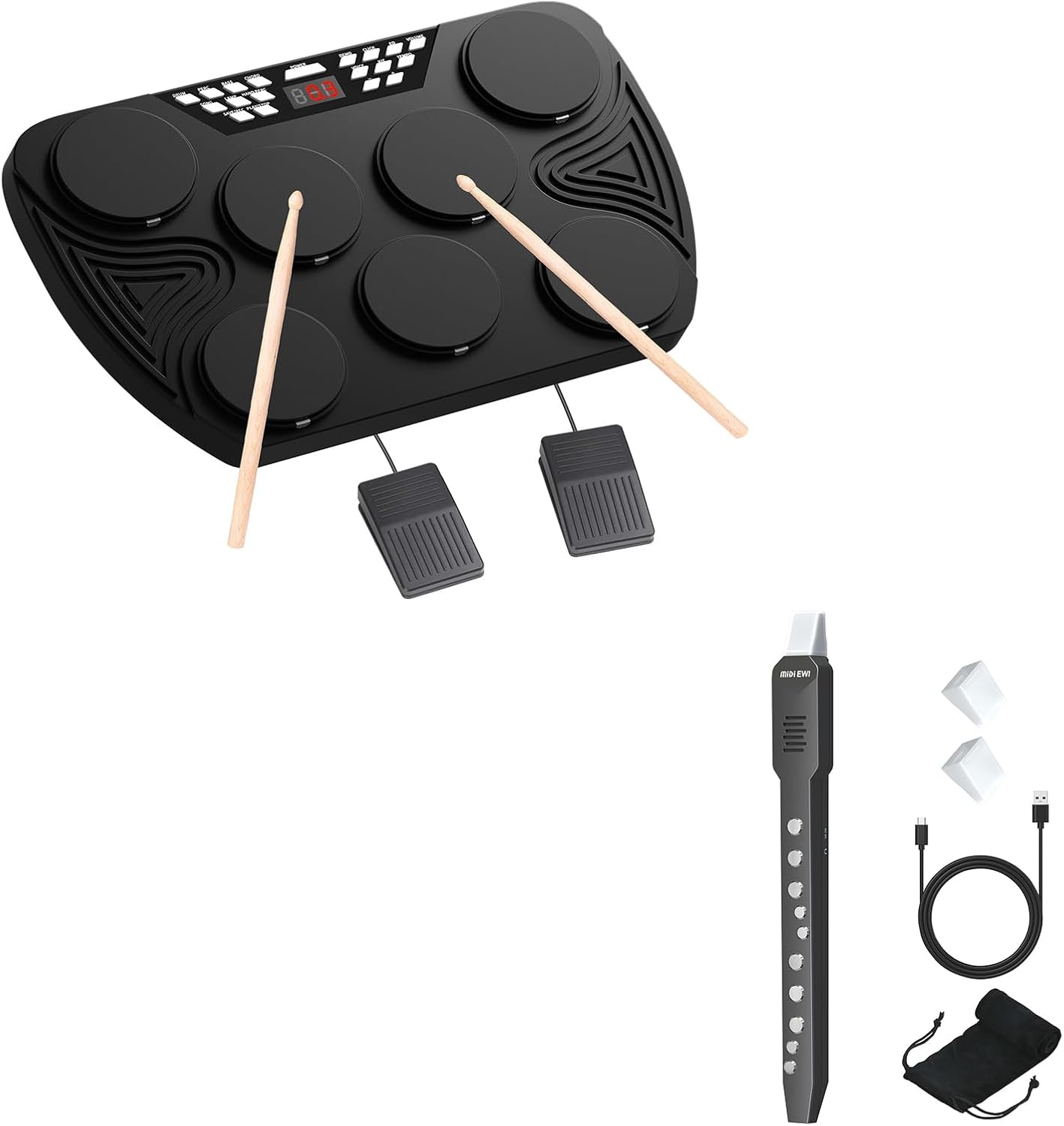 KONIX Digital Wind Instrument Bundle 7 Pad Portable Digital Drum Pad