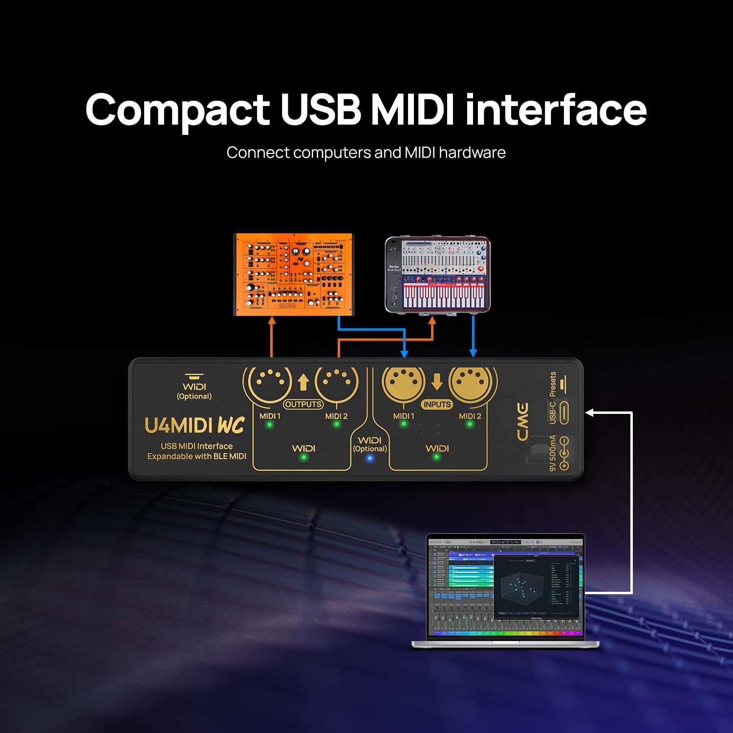 CME U4MIDI WC + WIDI Core - Hybrid 2-in-2-out MIDI Interface + WIDI Premium Bluetooth MIDI