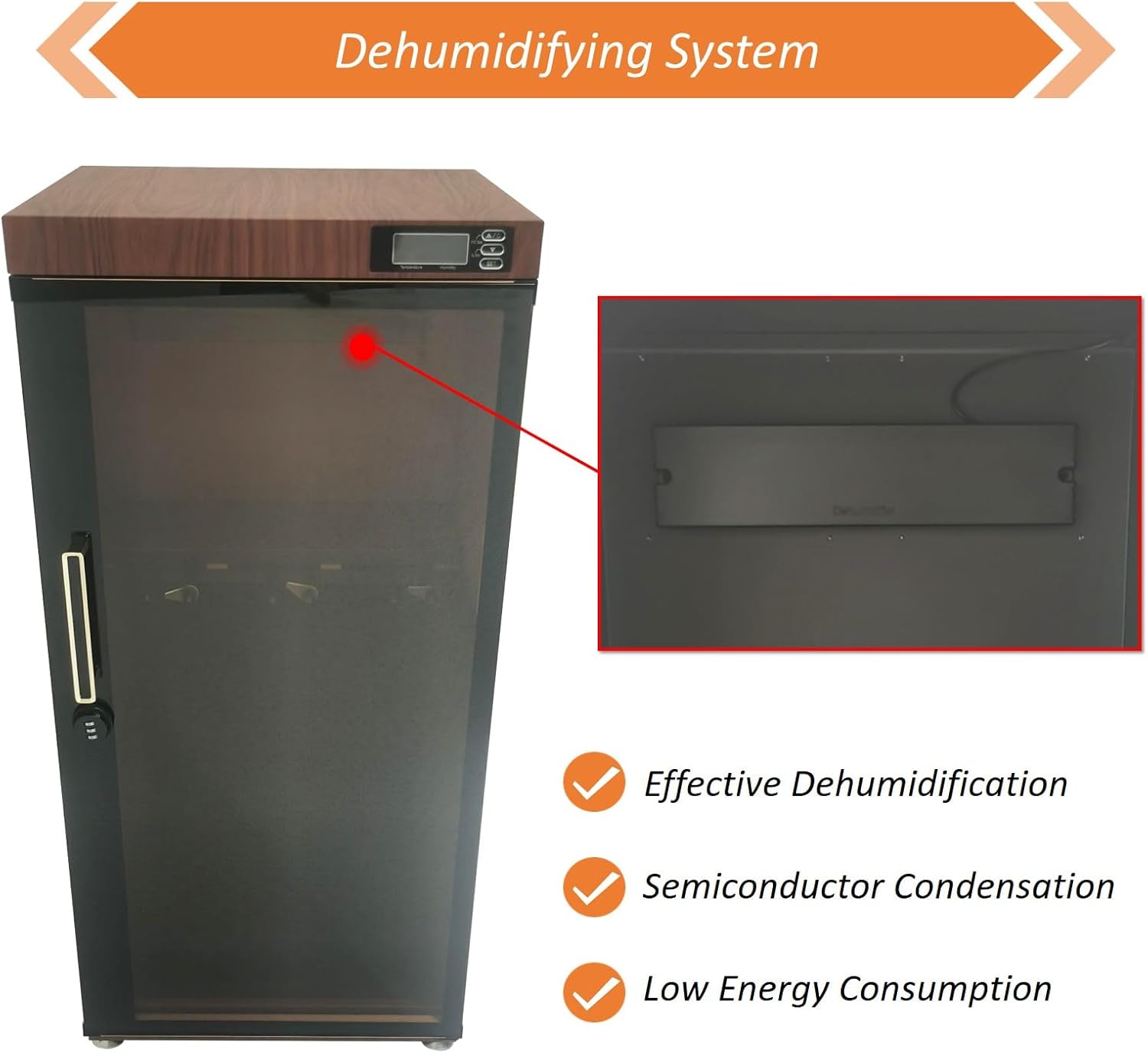 Musical Instrument Dry Cabinet, 35-60% RH Dehumidifying Dry Box for Guitar, Bass, Violin, with Digital Display & Smart Control & Key Lock, Professional Storage Case, 110V