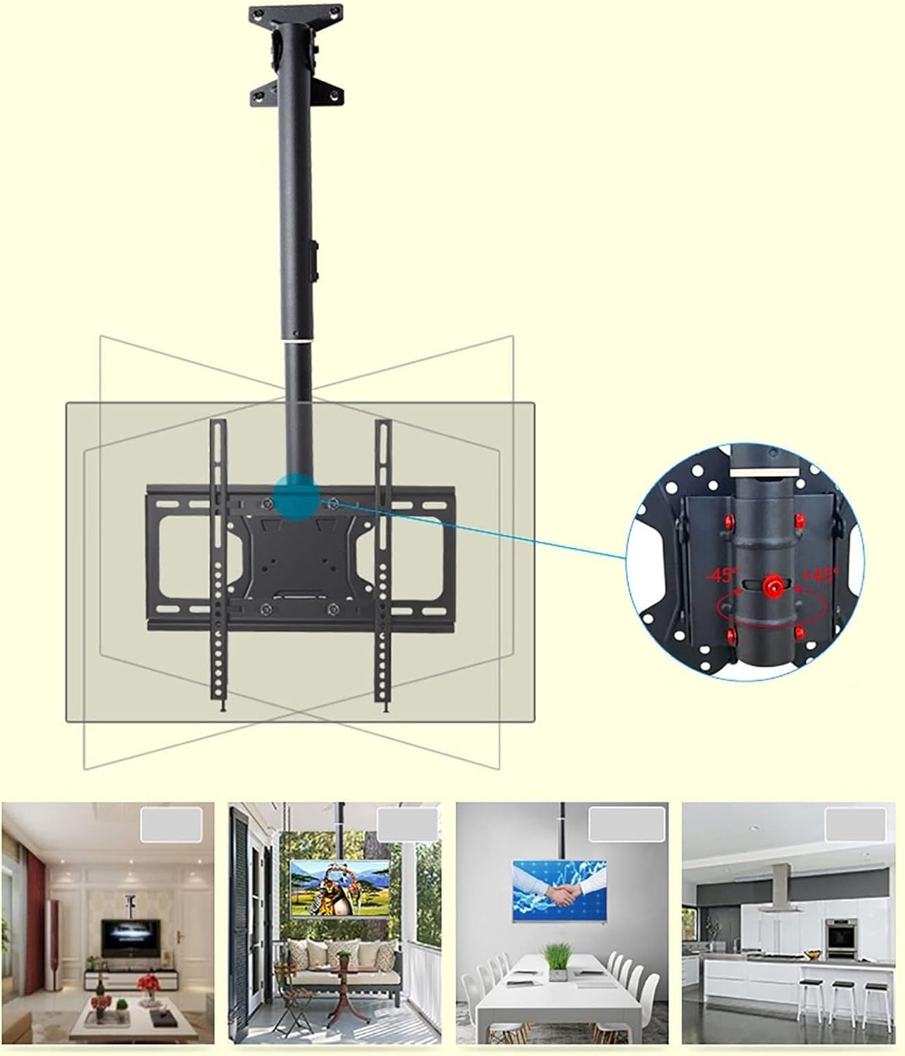 Adjustable Ceiling TV Mount Bracket - Height Adjustable Swivel Tilting Bracket, TV Wall Mount, for 32-65 Inch LCD TV and Monitors, Metal Expansion Screw Fixing,15002000mm