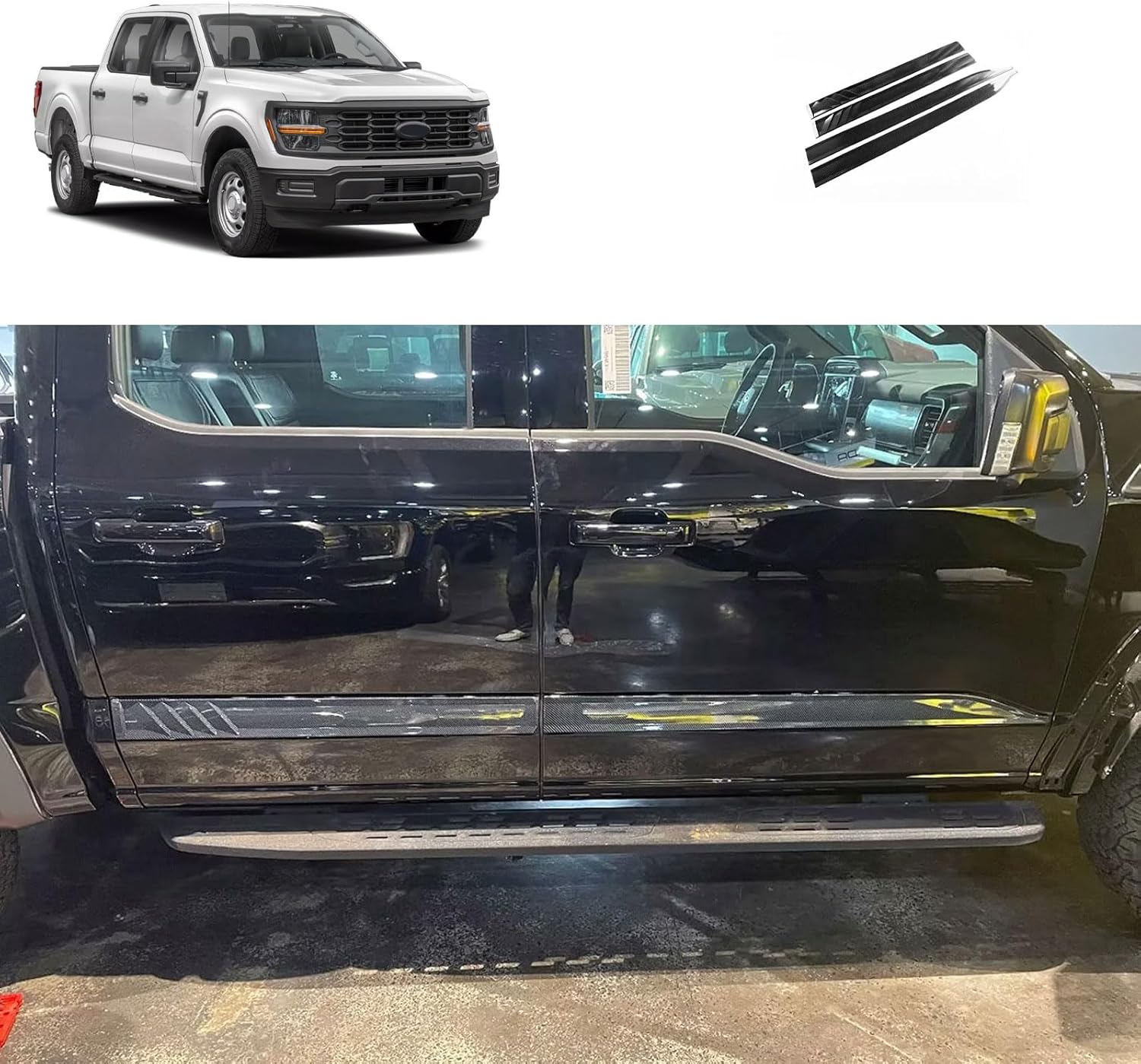 Body Side Trims Compatible with Ford F150 F-150 2026 2025 2024 2023 2022 2021 Body Side Door Molding Cover Trims Exterior Car Accessories ABS 4PCS (Glossy Black Style)
