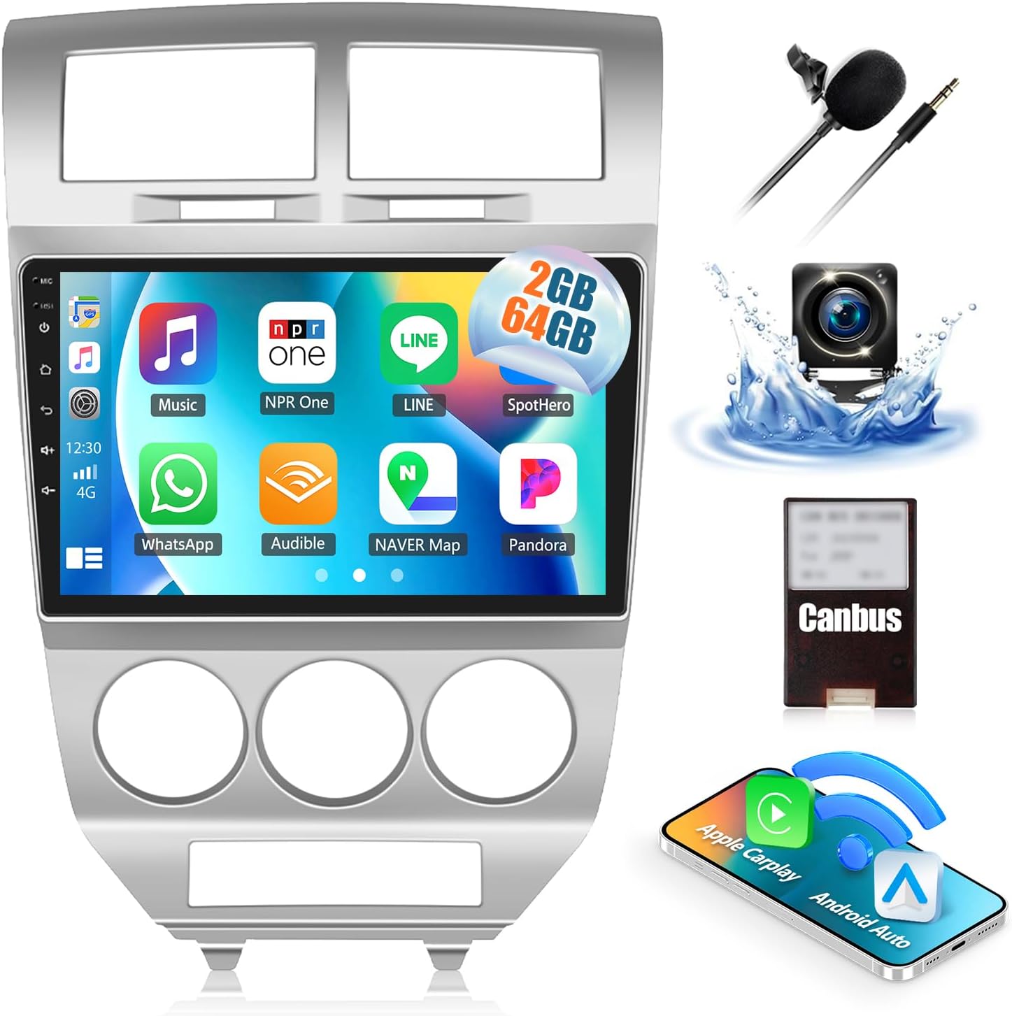 2+64G Car Radio Stereo for Dodge Caliber 2007 2008 2009 with Wireless CarPlay Android Auto Android 13 Head Unit 10