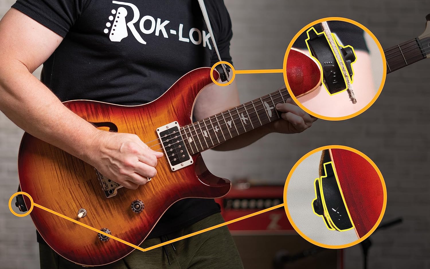 Rok-Lok PRO Guitar Strap Lock 5 PACK- Universal Strap Lock Sets with Anti-Scratch Coating for Electric, Acoustic & Bass Guitars- Guitar Locks with Rubberized Protection- No Mods, No Tools Needed