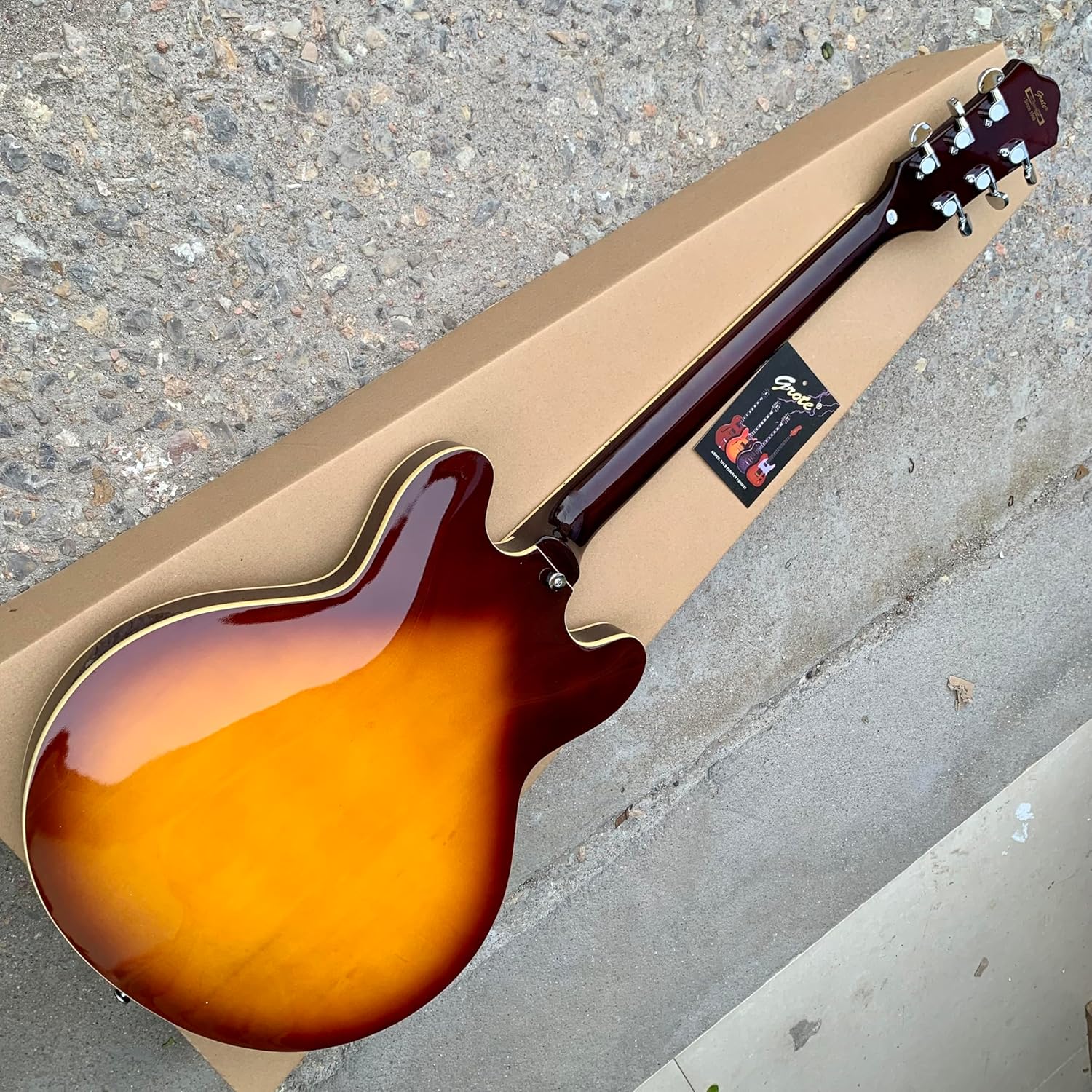 Semi-Hollow Body Electric Guitar, Left-Handed, F-Hole Design, Sunburst Finish
