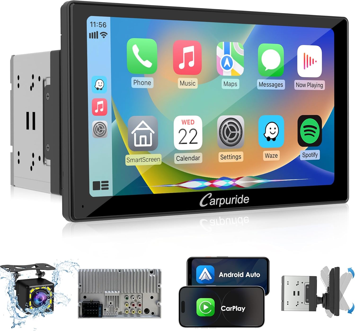 Carpuride Double Din Car Stereo with CarPlay and Android Auto Car Radio 9