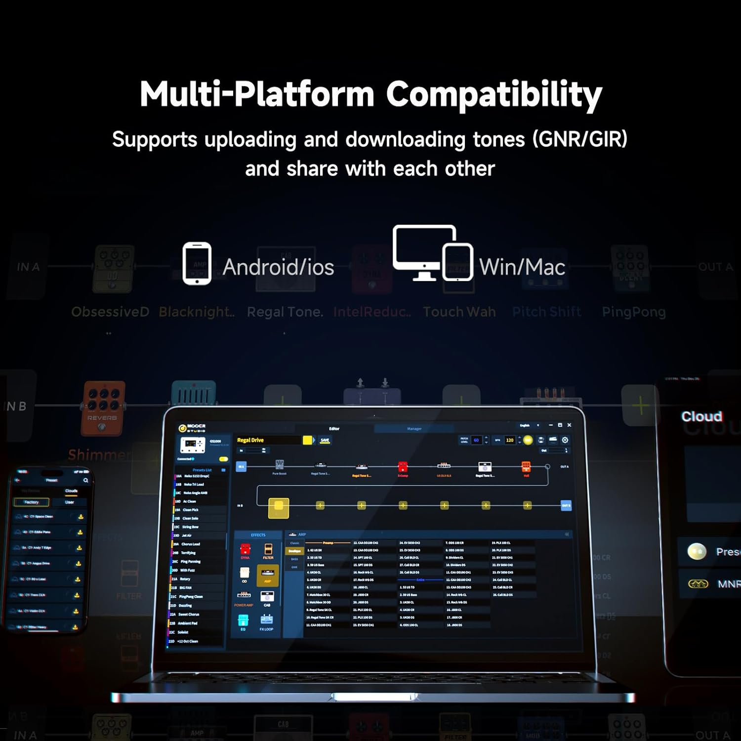 MOOER GS1000 Guitar Multi-Effect Processor Amp Sampling Dual Effects Chains with XLR Mic Input, Touch Screen, and 350+ Effects, Electric Guitar Pedal with 120 Sampling Slots, MIDI Port