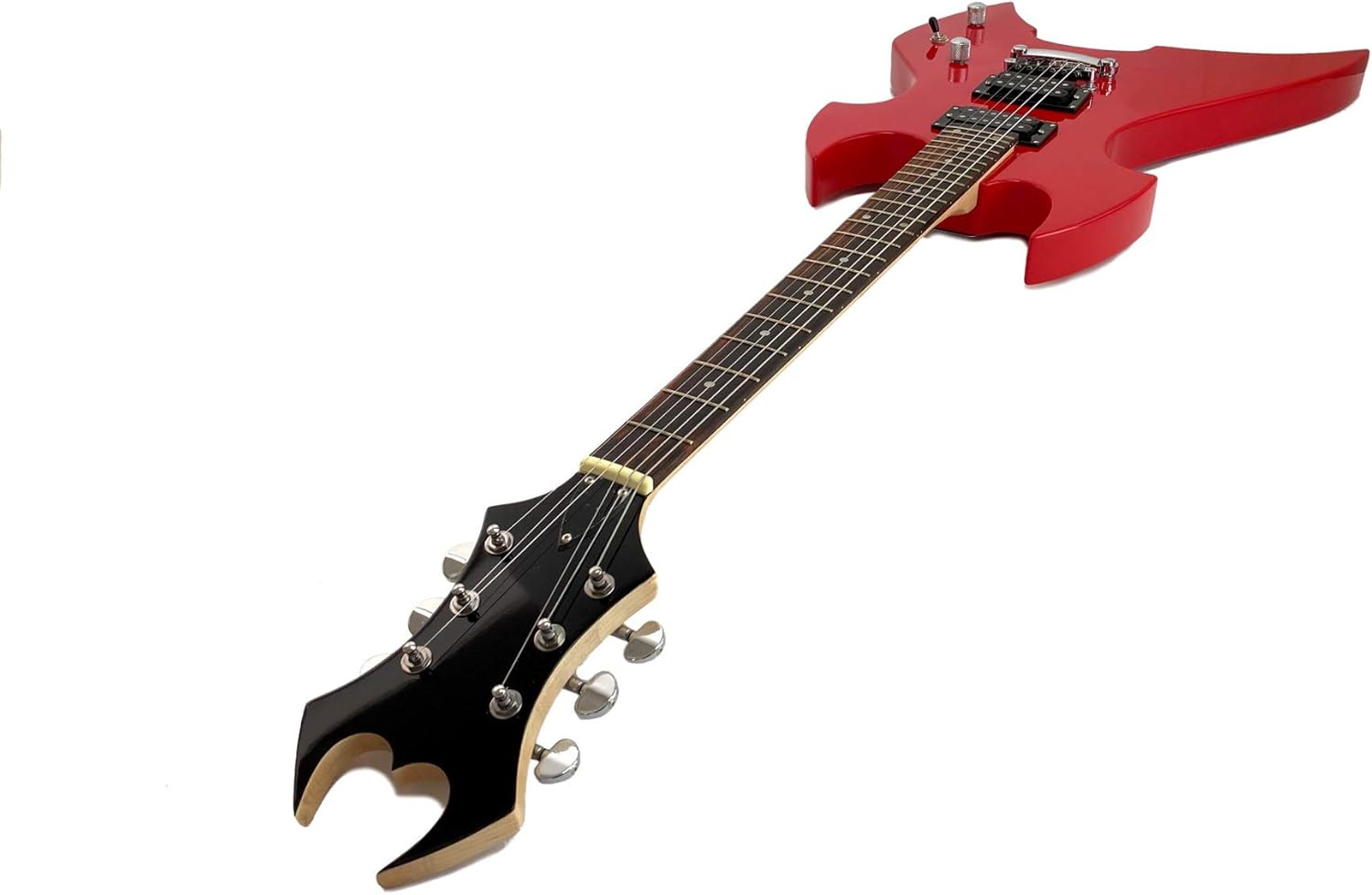 Full Size Right Handed Heavy Metal Style Electric 6 String Guitar, Solid Wood Body and Bolt on Neck, Cable and Allen Wrench, Color: Deep Red