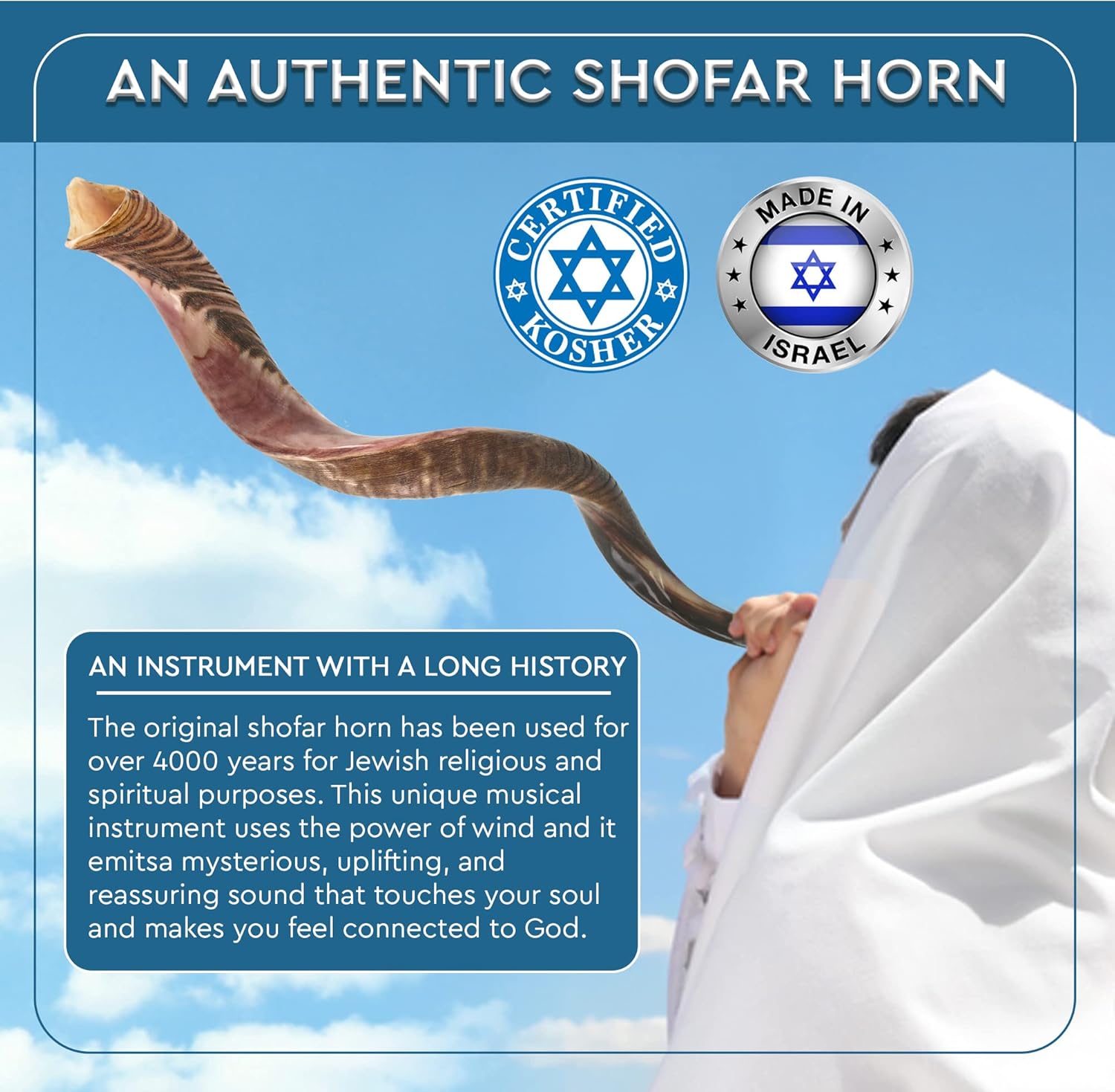Kudu Shofar | Kosher Horn from Israel | Size 27-31 Inch