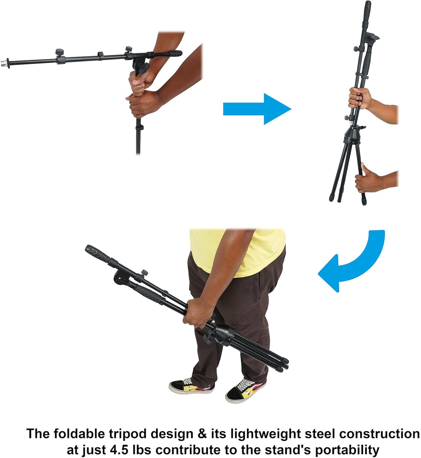 Rockville RMM-XLR Bundle: (2) Dynamic Cardioid Metal Microphones with 10' XLR Cables, (2) RVMIC1 V2 Pro Tripod Microphone Stands with Telescopic Boom, Metal Joints, 4-items