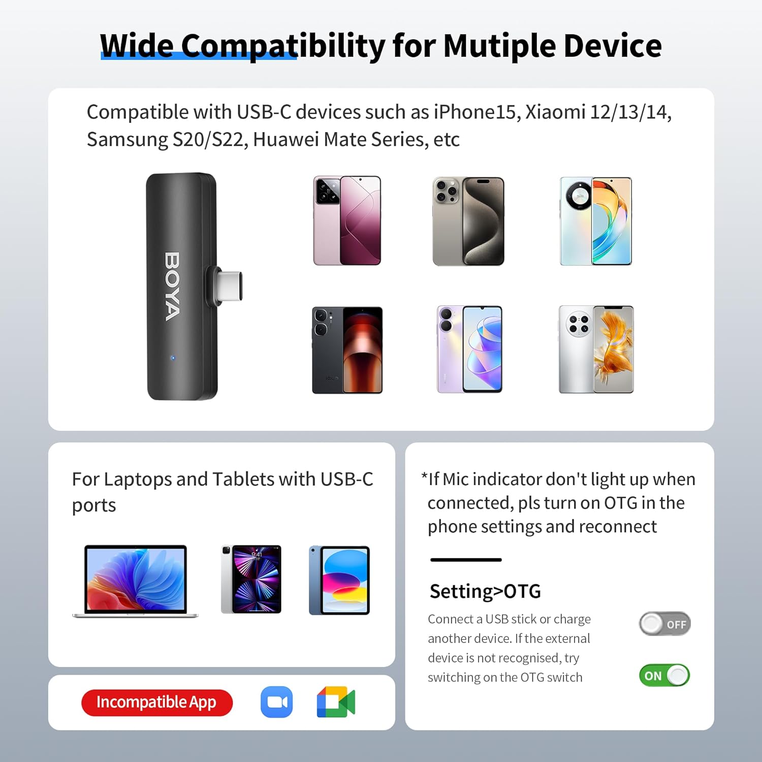 BOYA BY-V4U Wireless Lavalier Microphone for iPhone 15/16 Series, Mini Microphone 200m Range, 18h Battery Life with Noise Cancellation, Compatible for Video Recording, Podcasts, Interviews