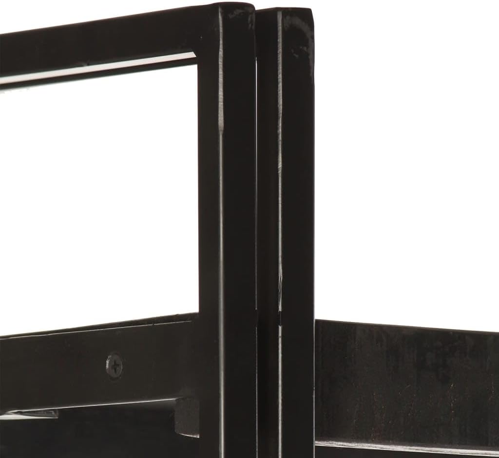 Black Industrial Bookcase, Solid Rough Mango Wood, Powder-Coated Steel Frame, 5-Tier Display Shelf, 11.8x35.4x71 Inch, Living Room Storage Home Office Furniture