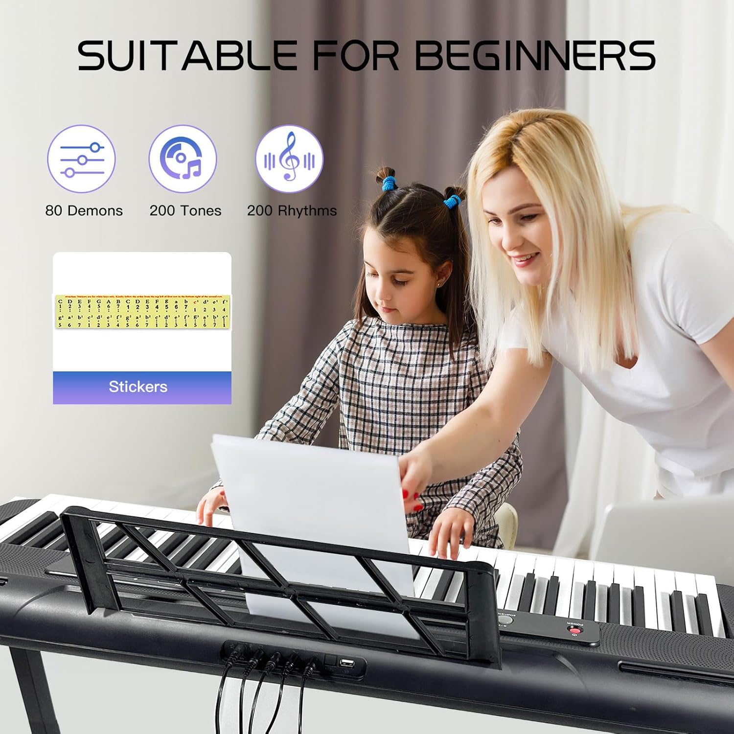 AQNIEGEP Pro 61-Key Electric Keyboard Piano w/LCD & Sustain Pedal, Full-Size Studio Keyboard w/Stand, Bench, Headphones, Mic, 200 Timbres/Rhythms, 80 Songs, Professional Piano Keyboard for All Levels