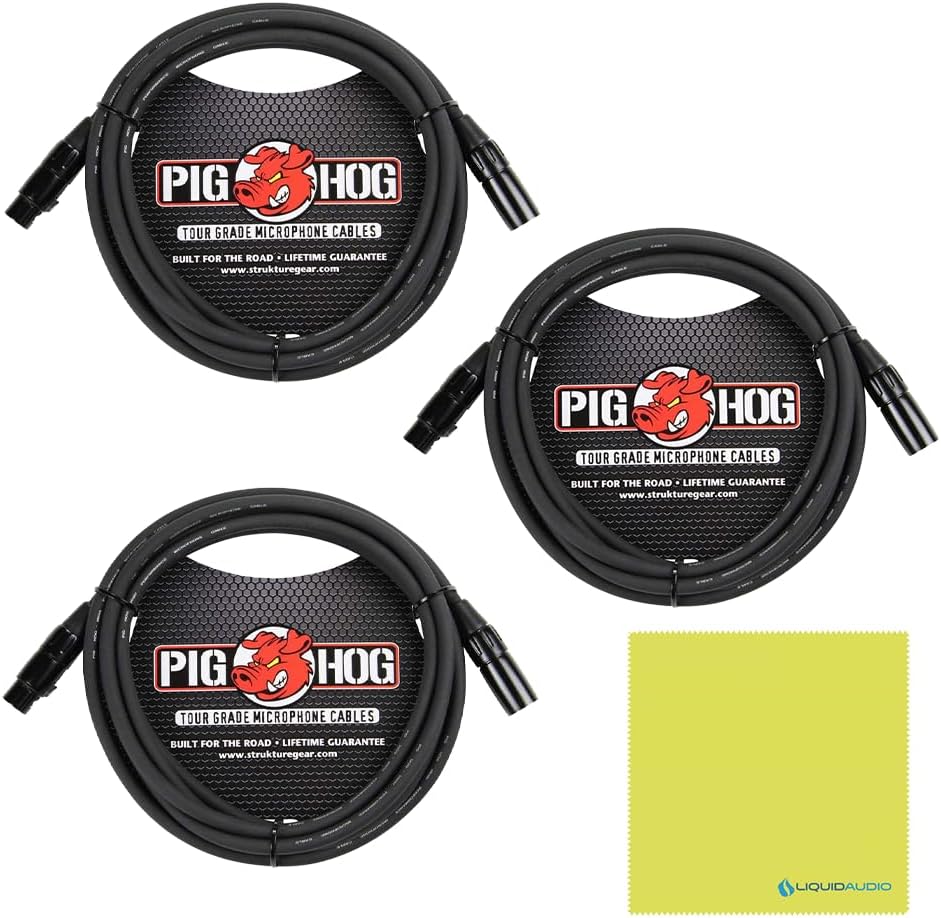 3-Pack E835 Dynamic Cardioid Microphone, Black Bundle w/ 3-Pack Pig Hog PHM10 8mm Mic XLR Cable and Liquid Audio Polishing Cloth