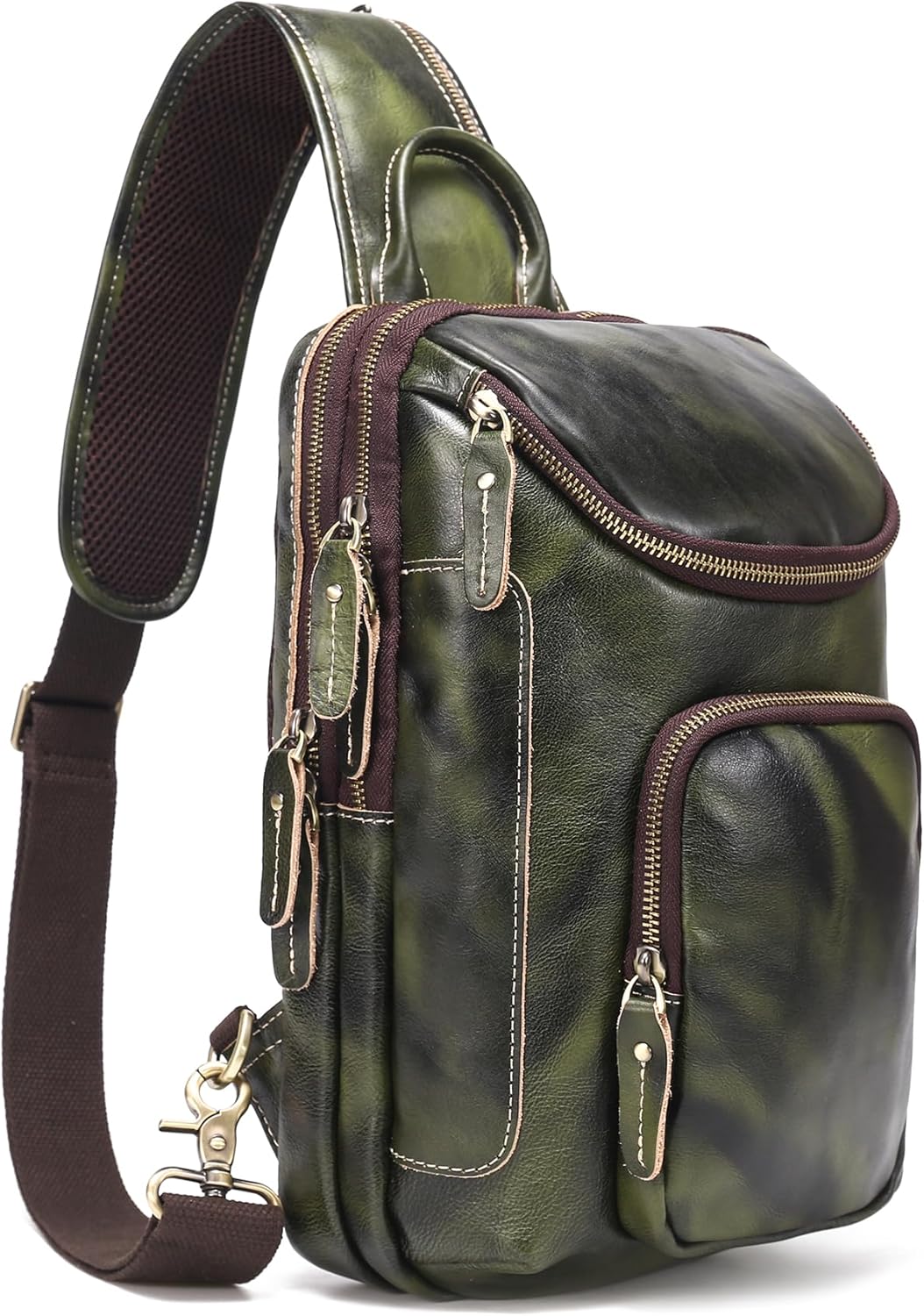 LANNSYNE Vintage Full Grain Leather Sling Bag Crossbody Chest Daypack | Vintage, Full Grain, Leather, Chest
