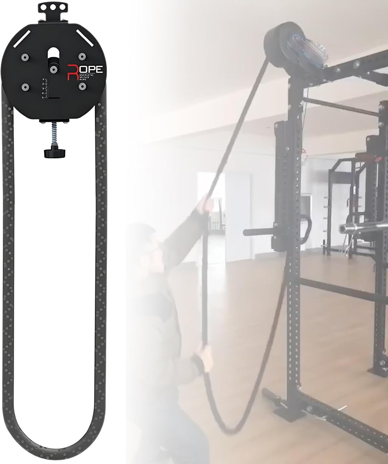 Endless Rope Pulley System, Steel Drum Mounts on Upright, Closed-Loop Nylon Rope, Home Gym Infinity Rope for Interval Resistance Training