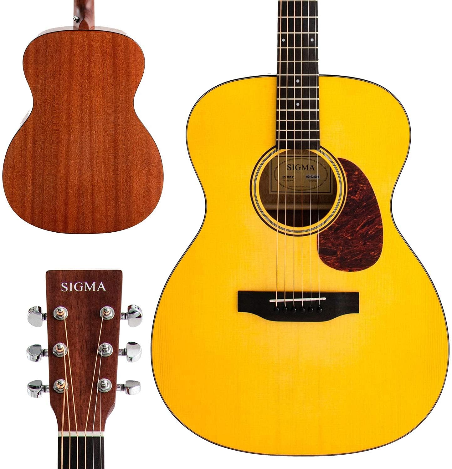 SIGMA 40” Acoustic Guitar, OOO, 4/4 Full-Size, with D'Addario EXP16 Strings, Solid Spruce Top, Vintage Tinted Gloss, Mahogany Back & Sides, Right(10A)