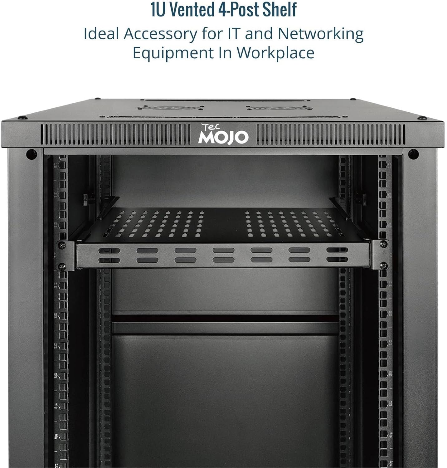 Tecmojo 1U 4-Post Vented Server Rack Mount Shelf,21.7in Deep with Adjustable Depth 13.5-31.8 Inch,Supports to 242 lbs,Universal Tray for 19 Inch AV/Network Equipment Rack,Black