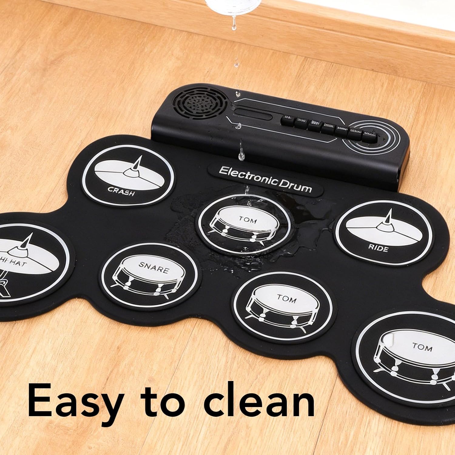 Jiawu Electric Drum Set, 7 Pads Electronic Drum Set Built in Speaker, Portable Roll Up Drums Practice Pad Machine with Pedals and Sticks, Rechargeable Instrument for Beginner & Kids