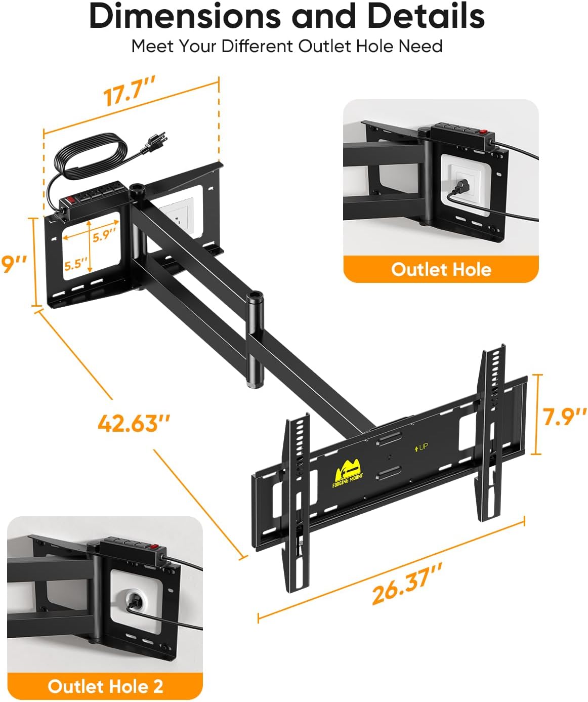 FORGING MOUNT Long Arm TV Wall Mount for 42-80 inch TVs, 43
