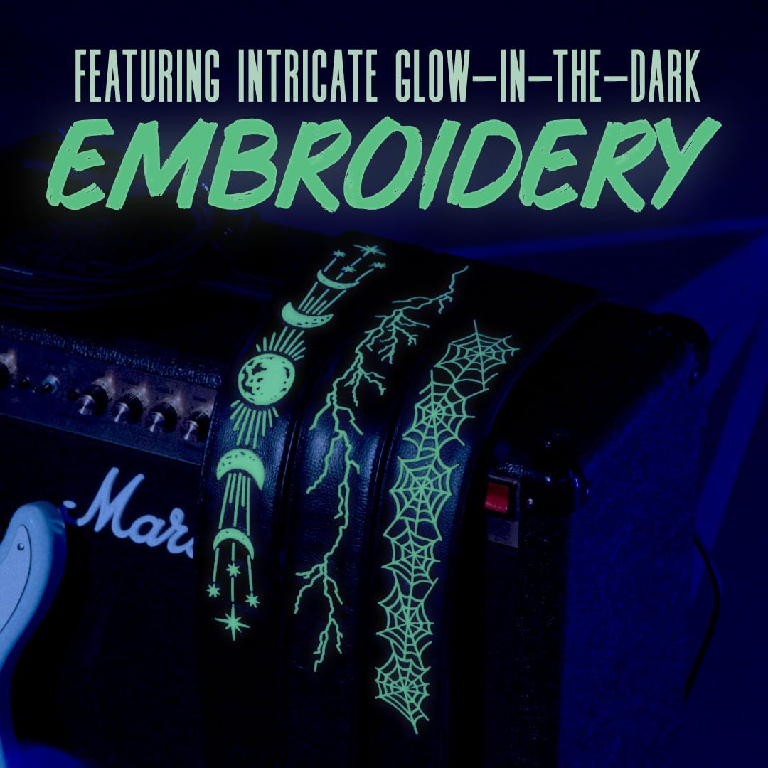 Levy's Leathers Night Life Series Genuine Leather Strap with Glow-in-the-Dark Embroidery Spider Web Pattern, Black (MG317NL-001)