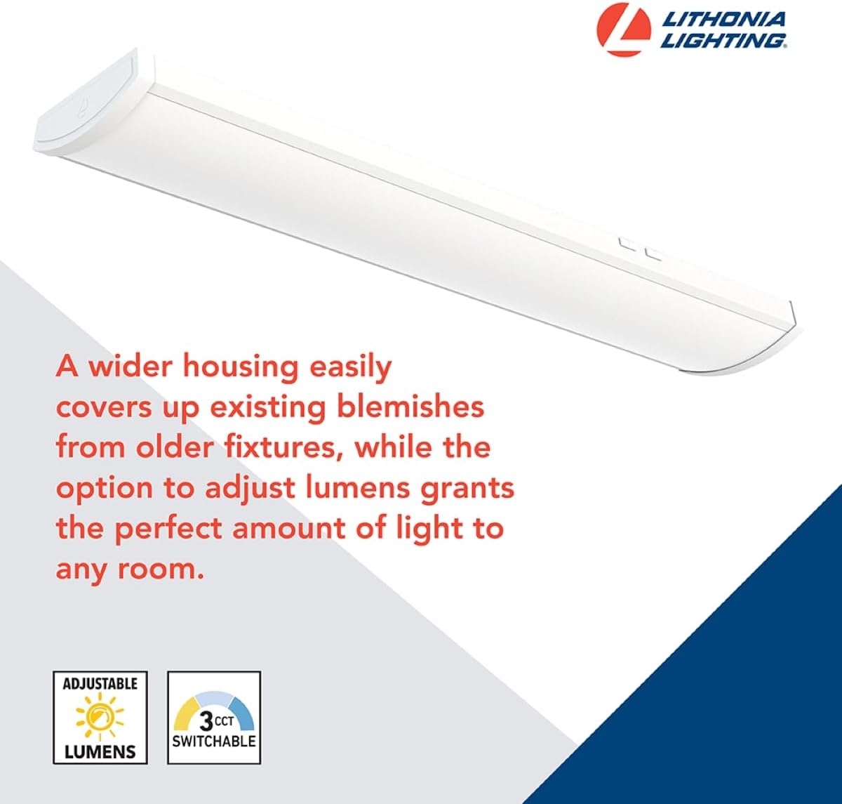 Lithonia Lighting 4 Foot LED Light Fixture, Low-Profile LED Wraparound Ceiling Light, Flush Mount, 4000/5000/6000 Adjustable Lumens, 4000K Cool White Light, MVOLT, 10 Inches Wide, White
