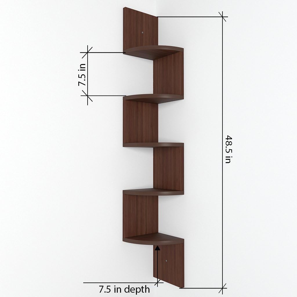 Royal Handicrafts DecorNation Zigzag Corner Wall Mount Shelf Unit (Walnut Finish, Brown)