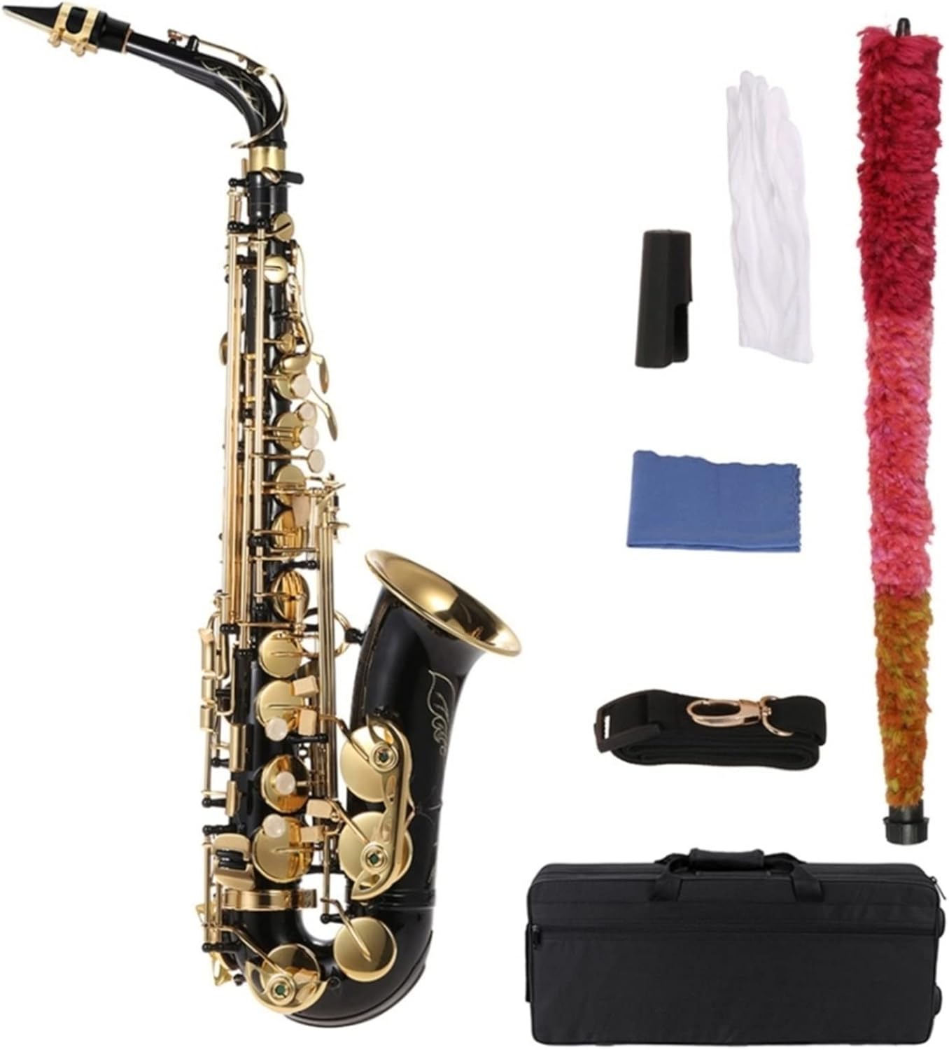 EB Alto Brass Saxophone Lacquered Gold E Flat Sax 802 Keys Type Woodwind Brass Instruments (Color : Gold and Black)