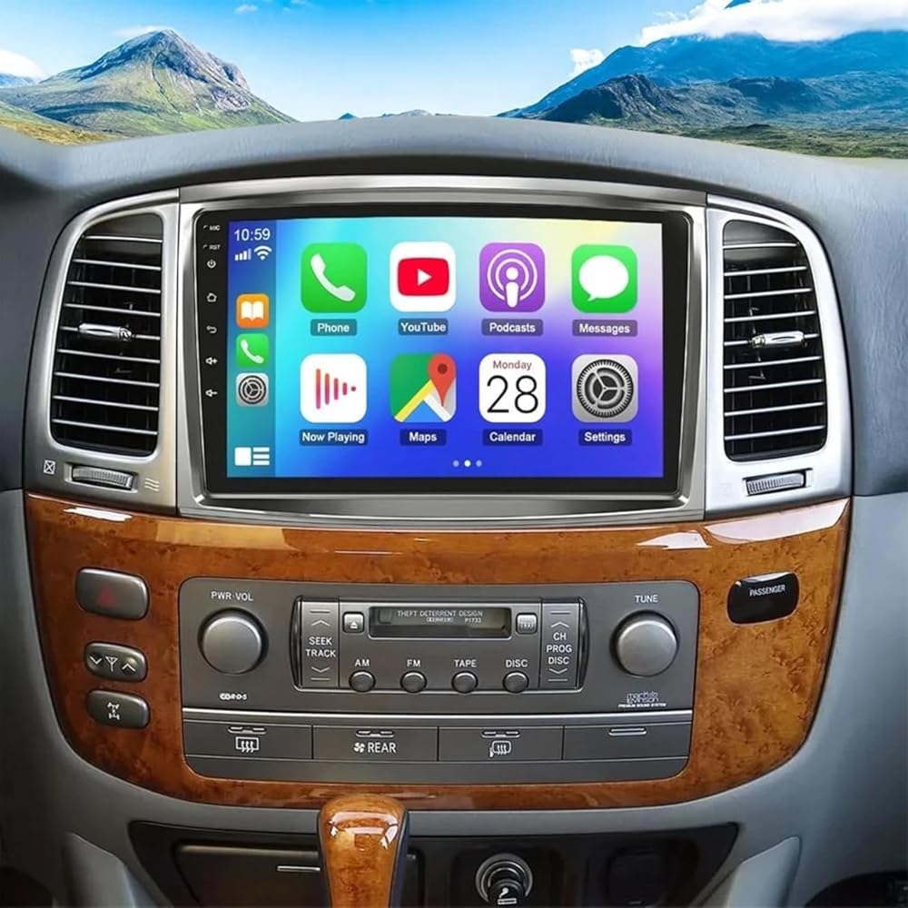 PHEZEN 10 inch Touchscreen Car Stereo Fit for Lexus LX470 2002-2007, Android 14 Double Din Car Radio with Carplay & Android Auto in-Dash Navigation BT Mirror Link WiFi Backup Camera 2+32G