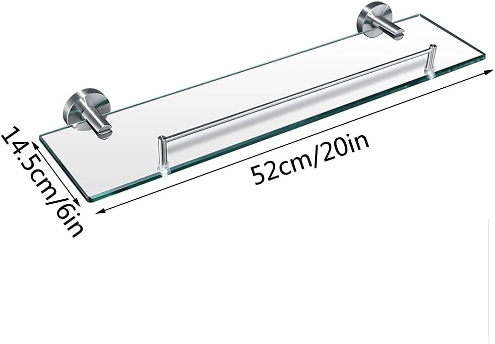 Storage Shelves， Brushed Stainless Steel Glass Shelf， Wall Mount Floating Shelf， Rounded Corners， Waterproof， Easy to Clean， fo，