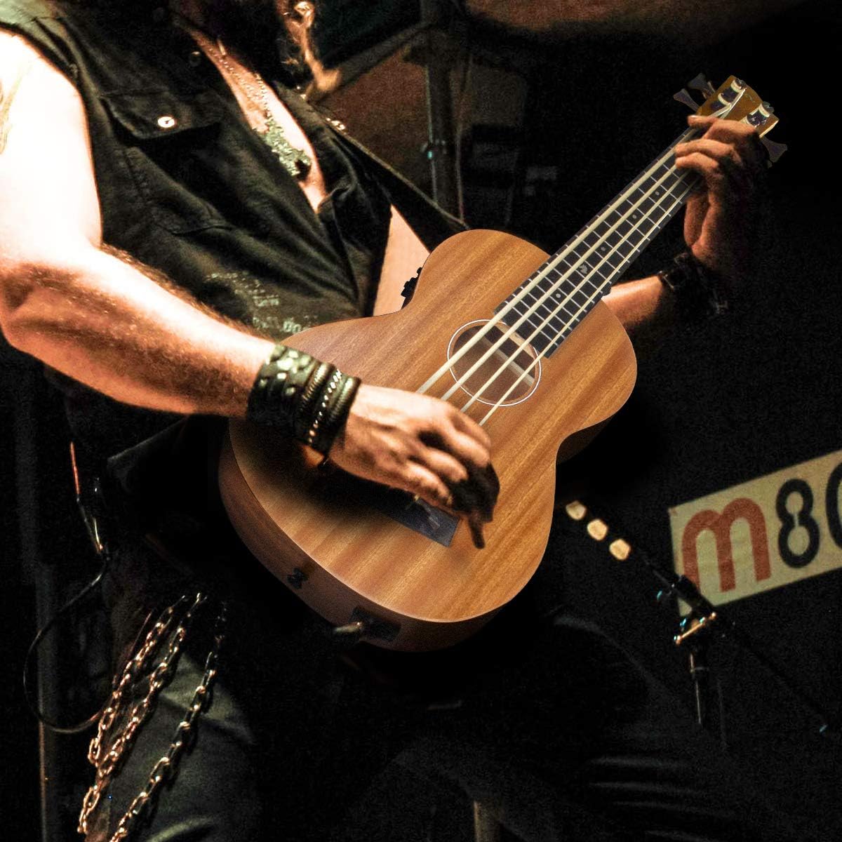 lotmusic Electric Acoustic Bass Ukulele 30 inch African Blackwood Professional Aquila EADG with Gig Bag Strap for Beginner and advanced.