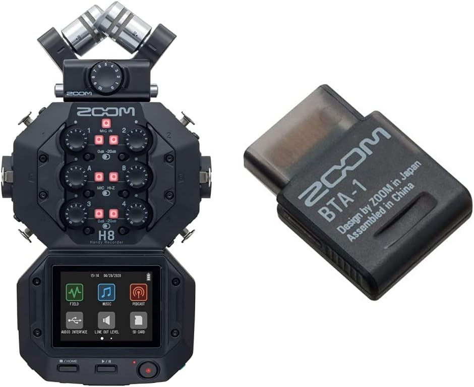 Zoom H8 12-Track Portable Recorder & BTA-1 Bluetooth Adapter, Designed for H3-VR, L-20, L-20R, AR-48, and F6