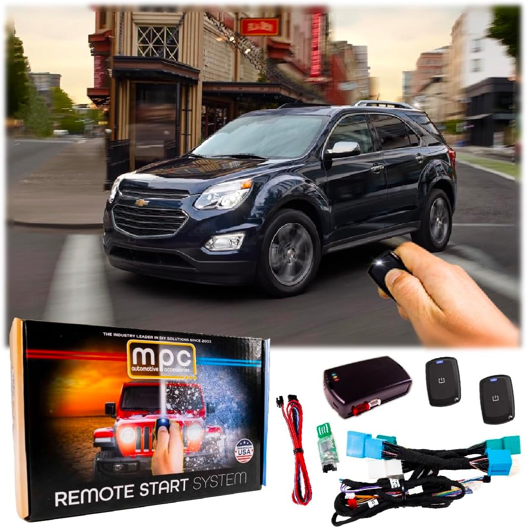 MPC Remote Start Compatible with 2010-2017 Chevrolet Equinox Plugin T-Harness - (2) 1-Button Extended Range Remotes - Up to 800' Range - Only 1 Wire Connection Needed