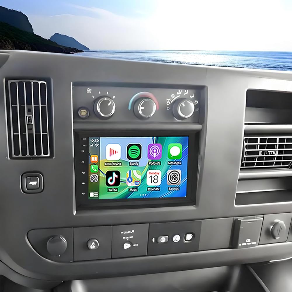 2+32G Double Din Car Stereo for Chevy Express Van 2008 2009 2010 2011 2012 2013 2014 2015 2016 2017 2018 2019,8 Inch Car Radio with Bluetooth Hands-Free Calling,Mirror Link,Backup Camera,SWC
